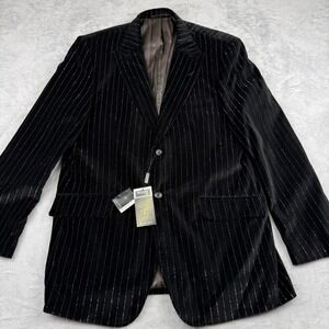 Tessori Uomo Milan Blazer Jacket Mens 42L Black Pinstripe Shiny SIlver Formal